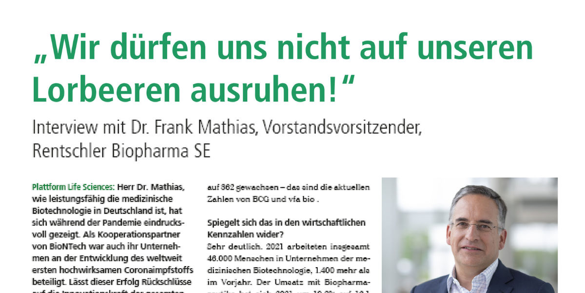 Rentschler Biopharma news article we will not rest on our laurels Rentschler Biopharma news article we will not rest on our laurels