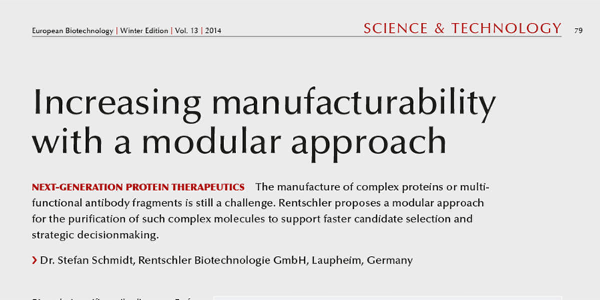 Rentschler Biopharma news article in European Biotechnology winter edition 2014