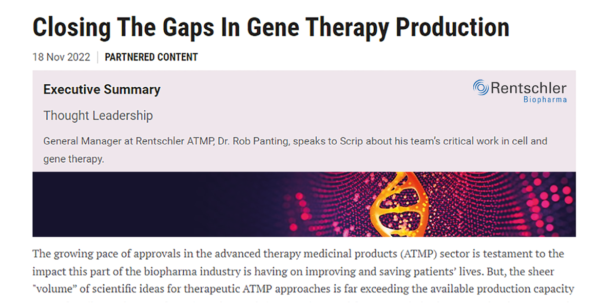 Rentschler Biopharma news article closing the gaps in gene therapy production